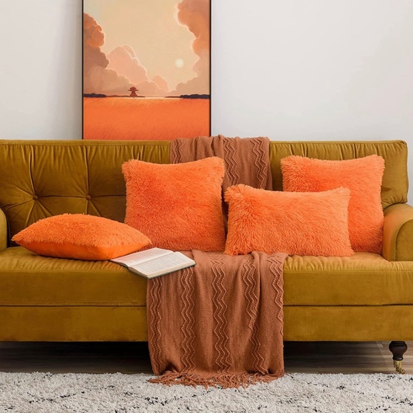 Luxury Home | Cozy Chic Pumpkin Orange Soft Plush Faux Fur Throw Pillow Cover - Picture 7 of 8